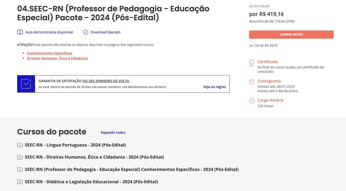 RATEIO SEEC RN PROFESSOR PEDAGOGIA EDUCAÇÃO ESPECIAL PÓS EDITAL ESTRATÉGIA 2024