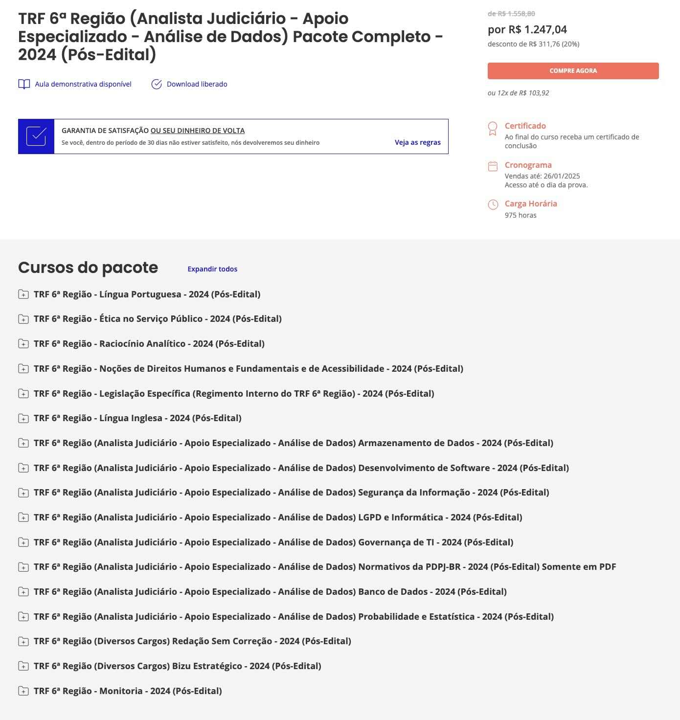 Rateio TRF 6 Analista Judiciário Apoio Especializado Análise de Dados Pós Edital Estratégia 2024