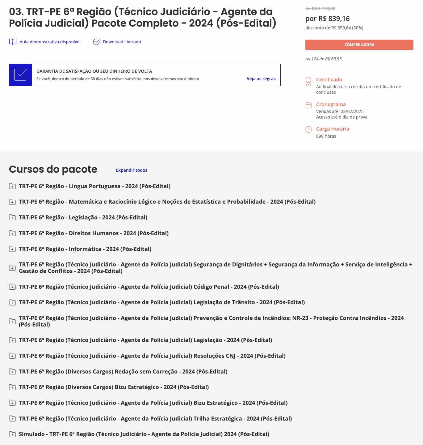 Rateio TRT PE 6 Técnico Agente da Polícia Judicial Pós Edital Estratégia 2024